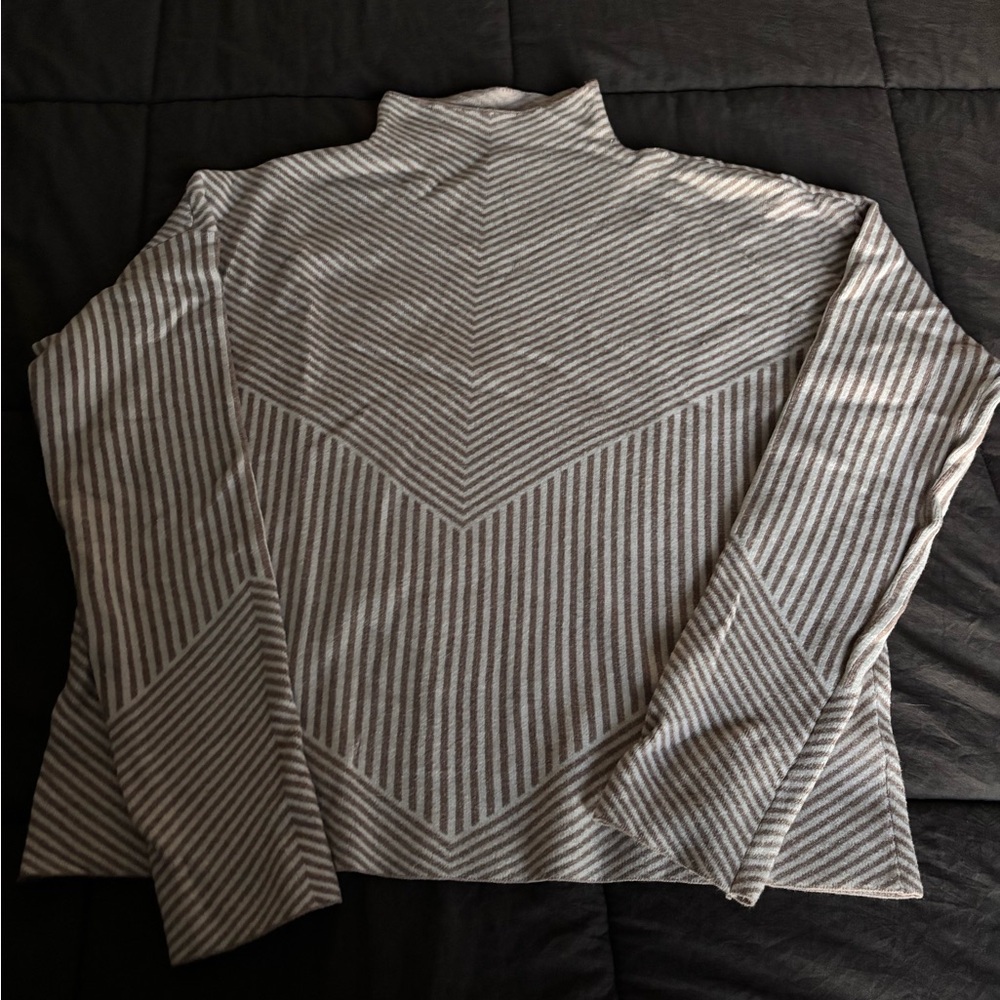 Cynthia Rowley Beige and White Striped Turtleneck Sweater